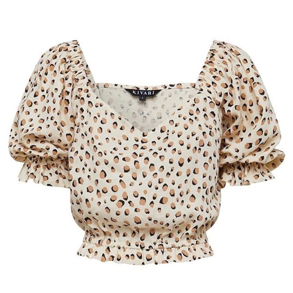 KIVARI Valentina Linen Top in Cream Leopard